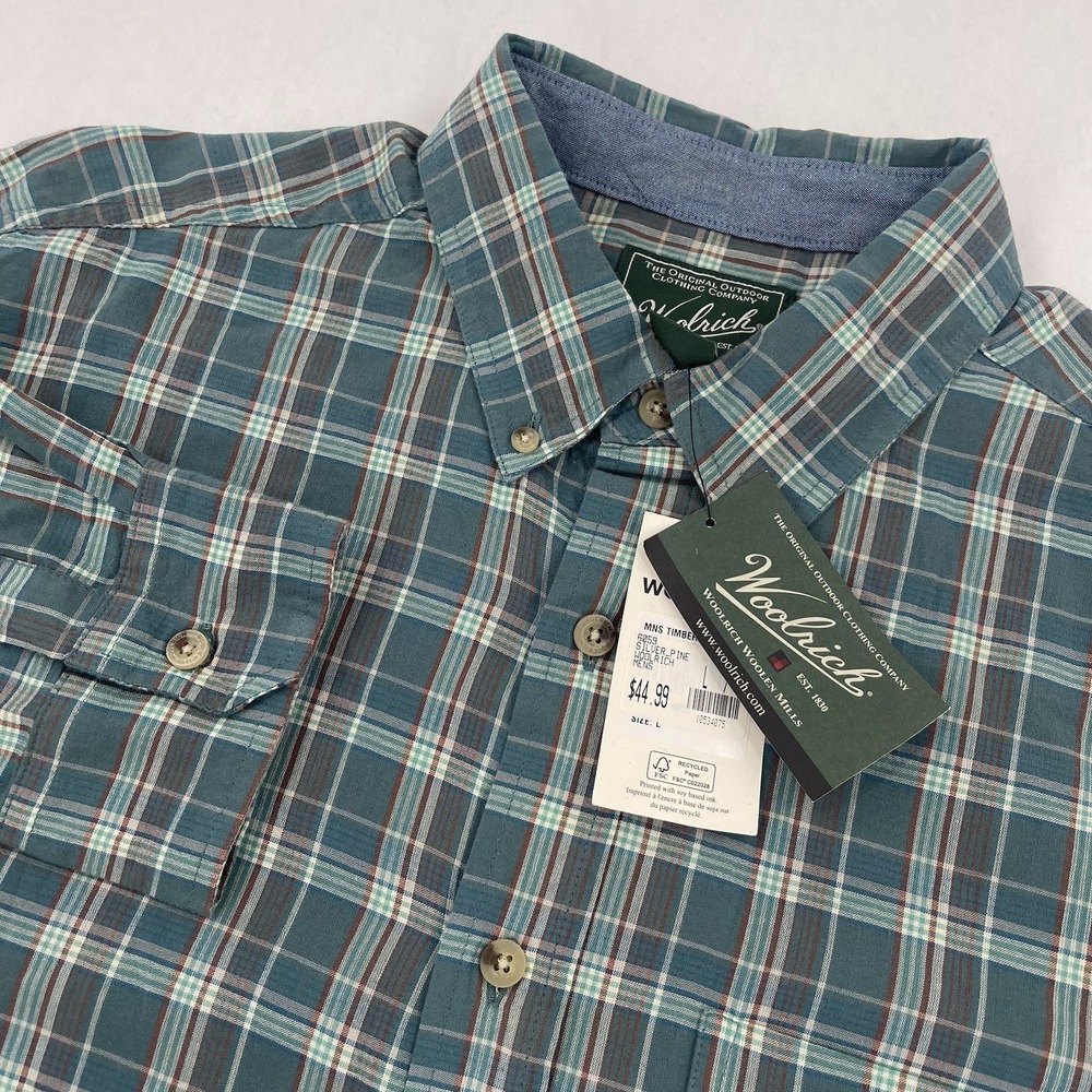 Woolrich Button Up Shirt Mens L Green Plaid Long Sleeve Green Label Casual NWT
